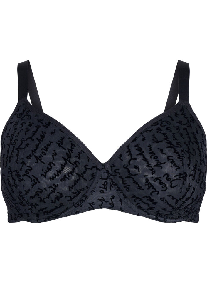 Beha met volledige bedekking en tekstopdruk, Black, Packshot image number 0