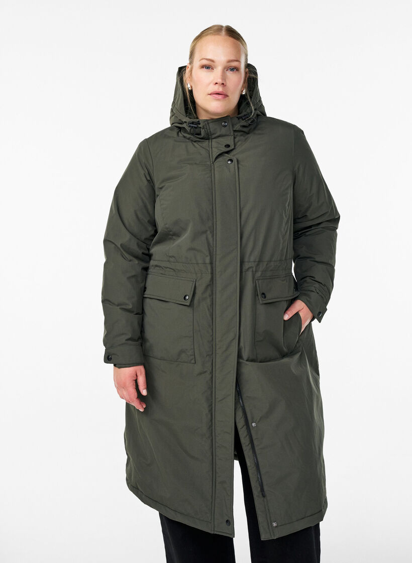 Parka met capuchon en verstelbare taille, Groen, Model image number 0