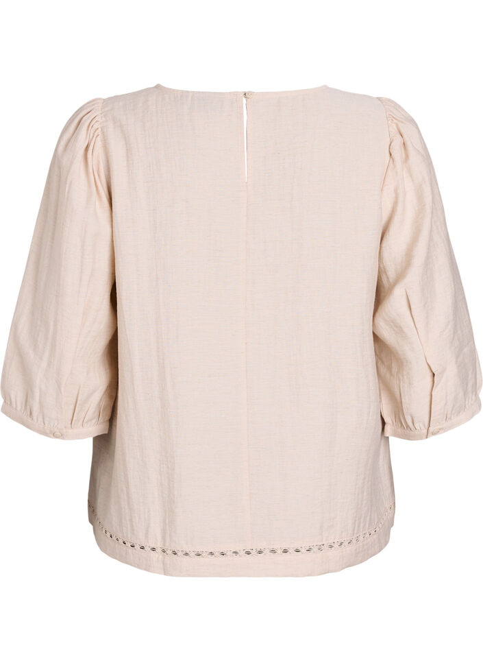 Viscosemix blouse met linnen en geplooide schouders, Oranje, Packshot image number 1