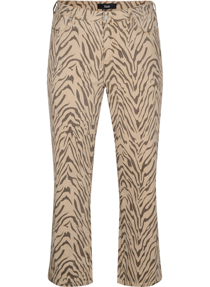 Straight-fit jeans met zebraprint, Bruin, Packshot image number 0