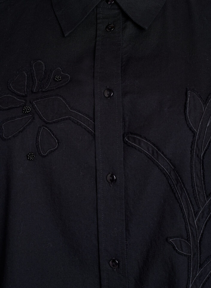 Katoenen shirt met ton-sur-ton bloemenborduursel, Black, Packshot