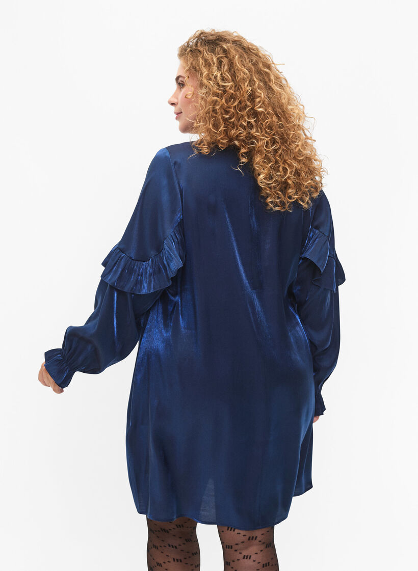 Viscose jurk met V-hals en ruches, Titan, Model image number 1