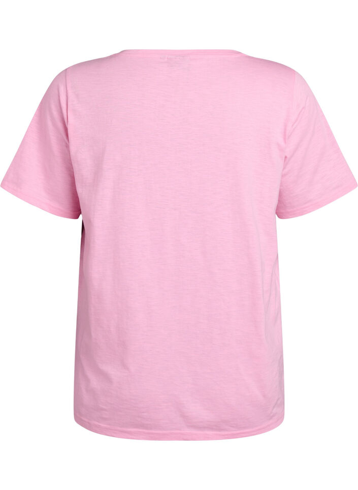 Basic t-shirt met korte mouwen en V-hals, Begonia Pink, Packshot