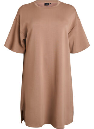 ZizziT-shirtjurk van jersey met zijsplitten, Bruin, Packshot image number 0