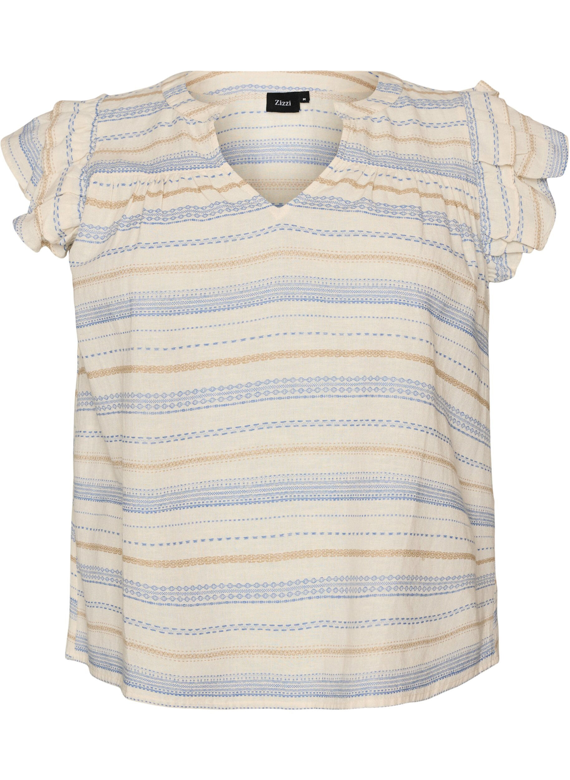Mouwloze blouse met ruches en gestreept patroon