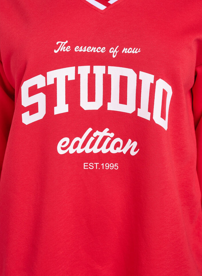 Sweatshirt met V-hals en tekstprint, Rood, Packshot