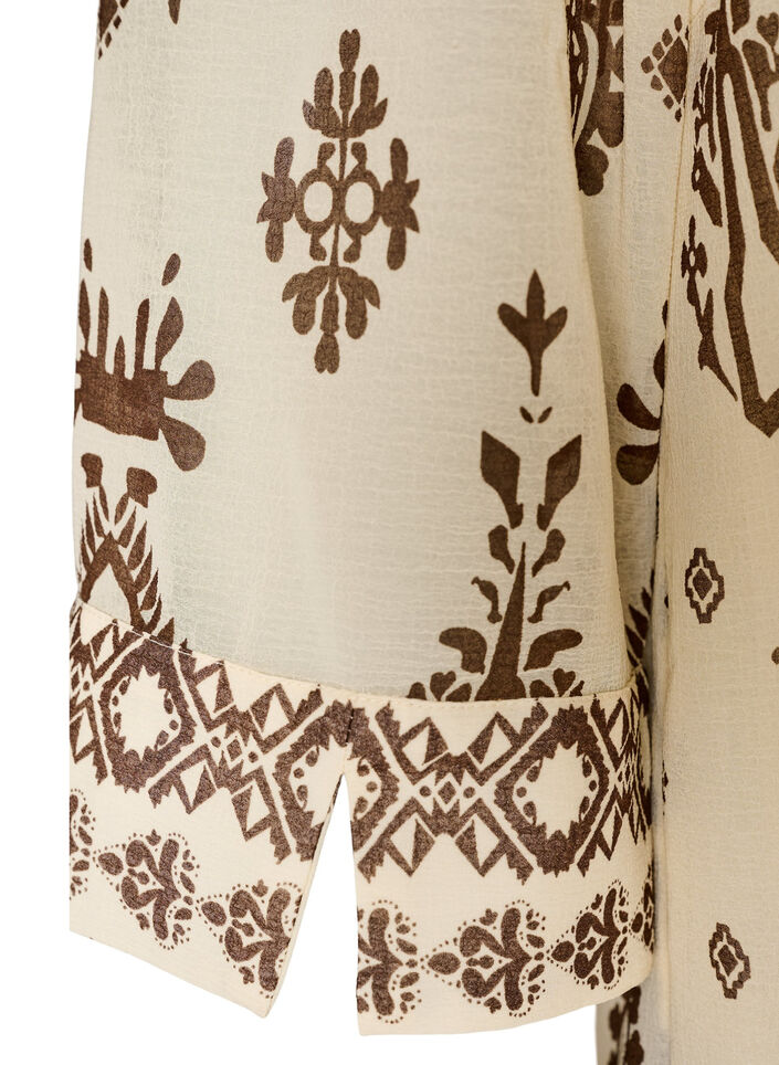 Jurk met ornamentprint en ruchekraag, Beige, Packshot image number 3