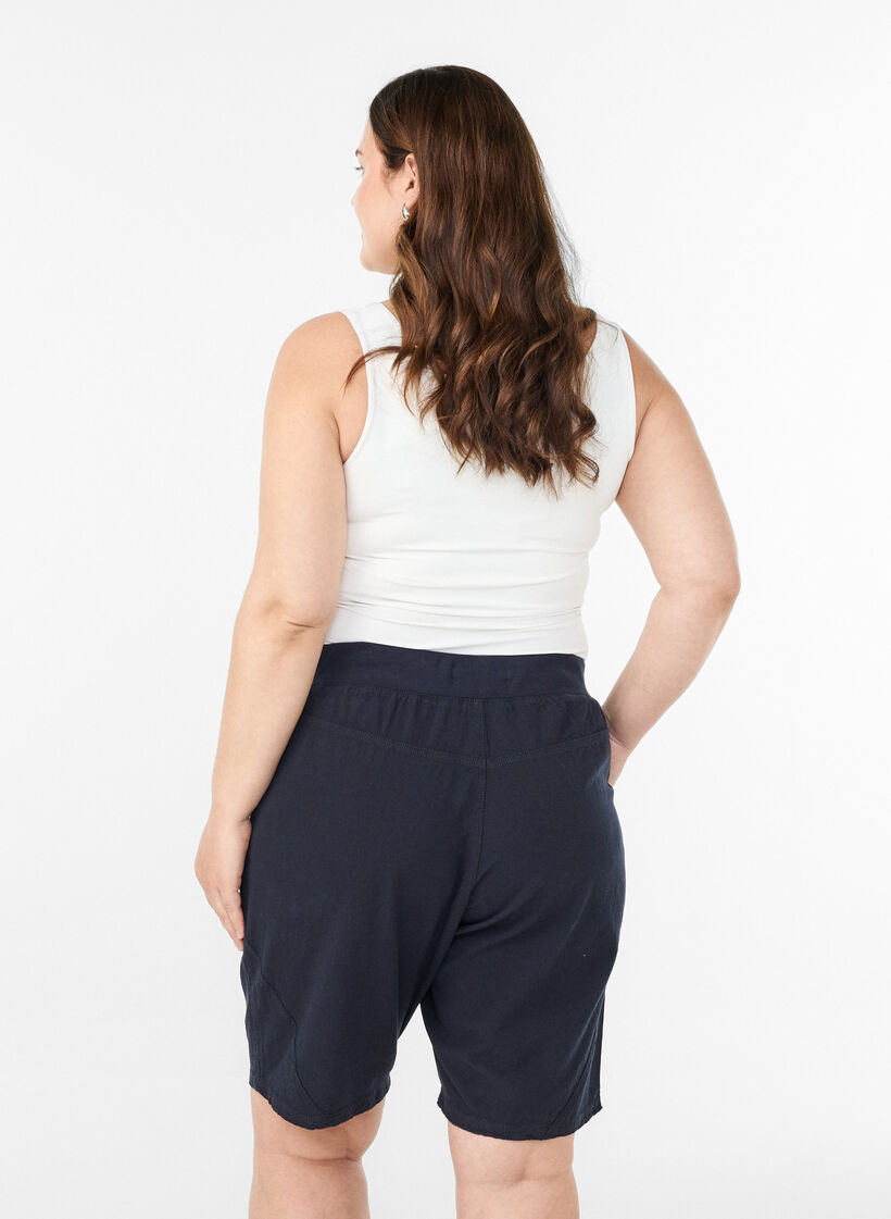 Losse katoenen short met zakken, Blauw, Model image number 2