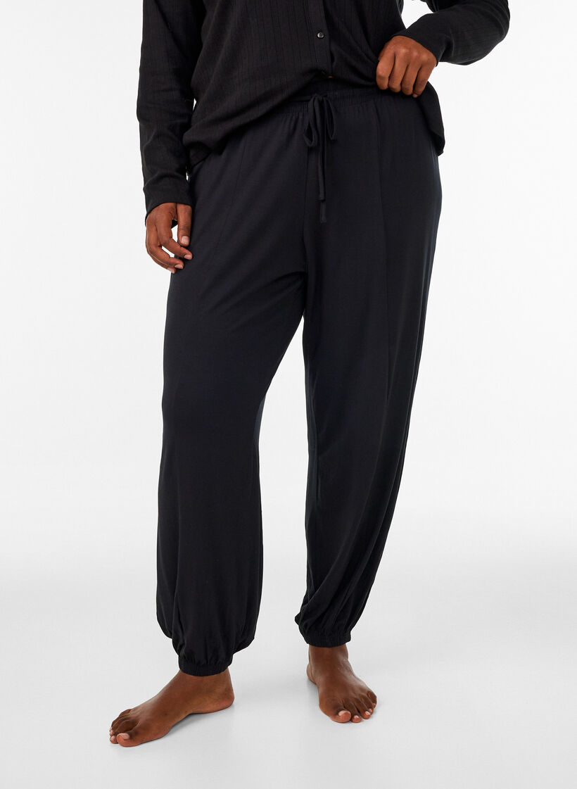 Jersey balloonbroek met hoge taille, Zwart, Model image number 0