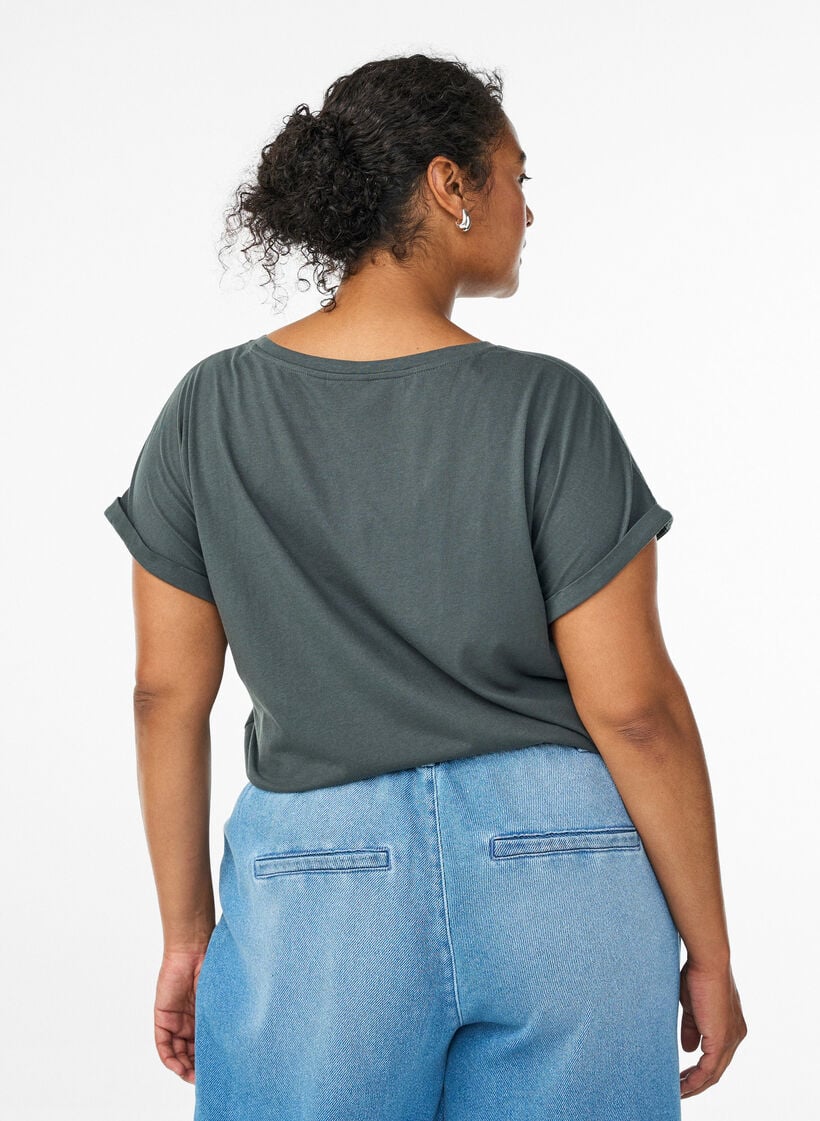 T-shirt met korte mouwen van katoenmix, Groen, Model image number 2