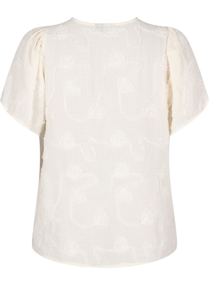 Shirtblouse met korte mouwen en 3D-bloeimeffect, Beige, Packshot image number 1