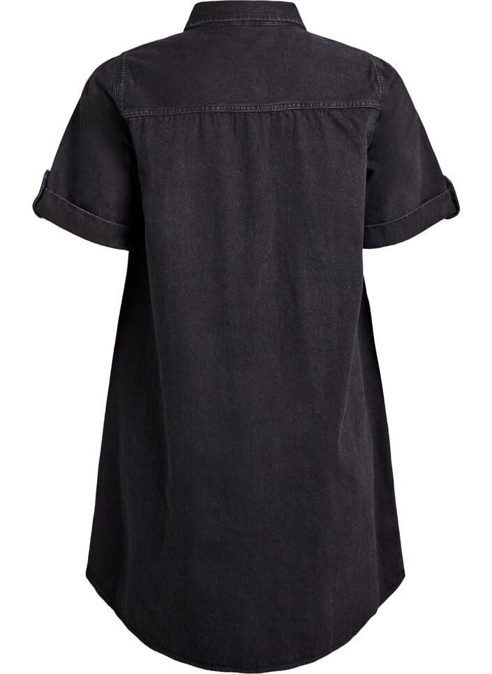 Denimjurk met korte mouwen en knopen, Zwart, Packshot