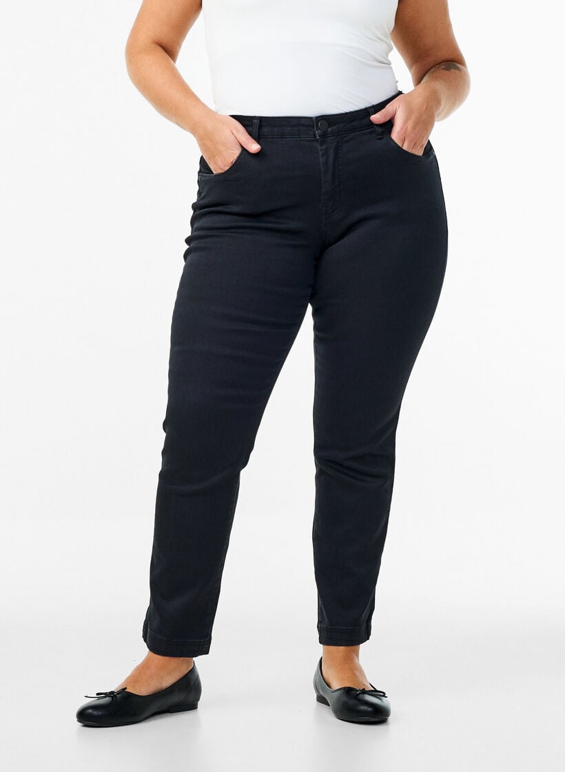 Slim fit Emily jeans met normale taille, Zwart, Model image number 2