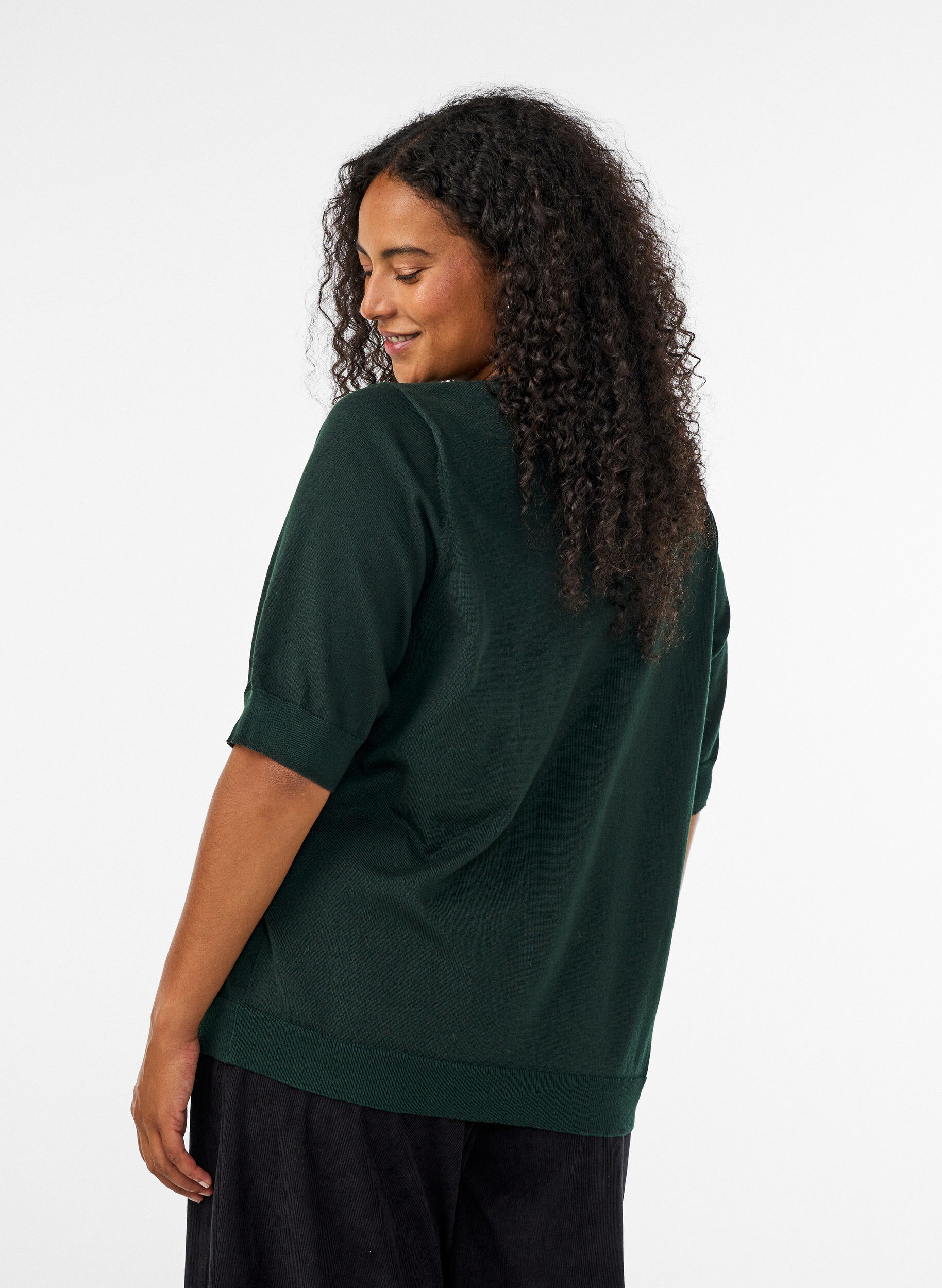 ZizziFijngebreide blouse met korte mouwen, Groen, Model image number 2