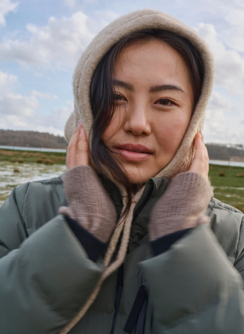 Gebreide balaclava met trekkoordjes, Beige, Image image number 0