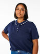 Polo shirt met strass knopen en ruches., Blauw, Model image number 0