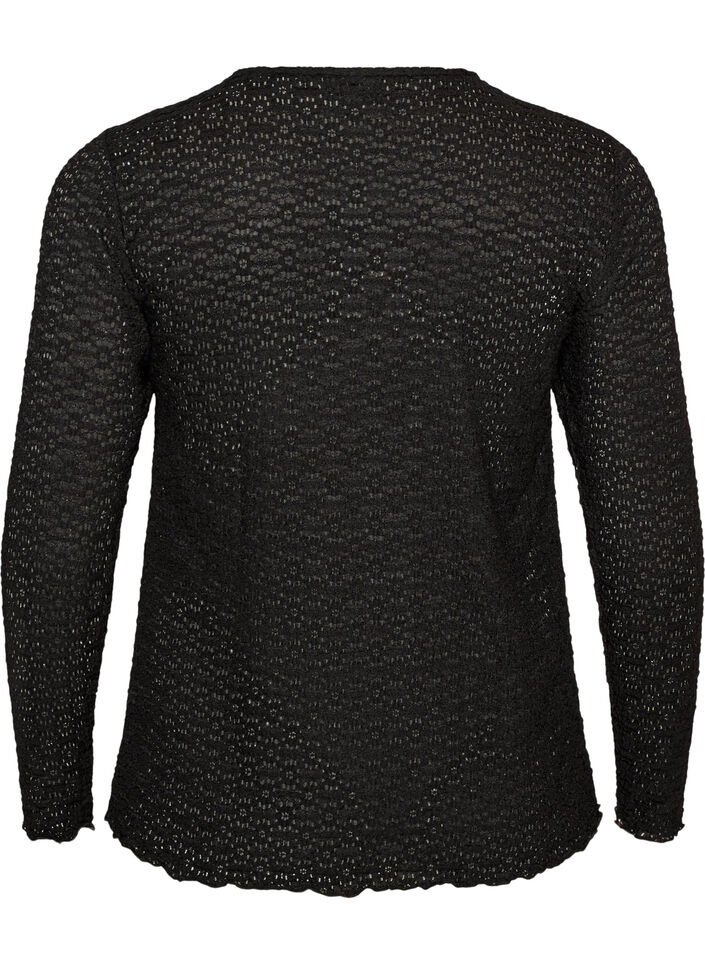 Blouse met ajourpatroon en lange mouwen, Zwart, Packshot image number 1