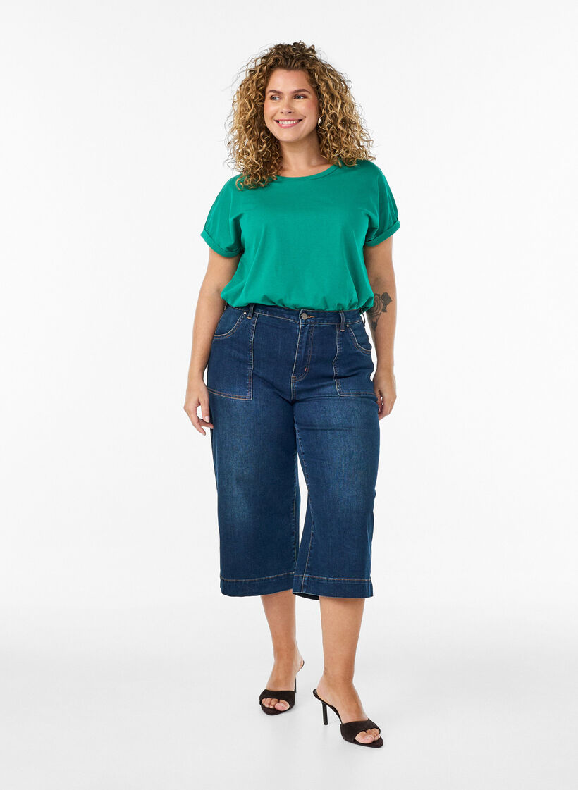 T-shirt met korte mouwen van katoenmix, Groen, Model image number 1
