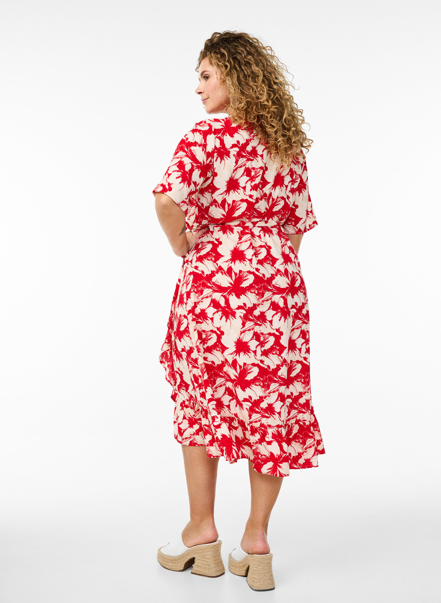 ZizziEffen wikkeljurk met korte mouwen, Rood, Model image number 1