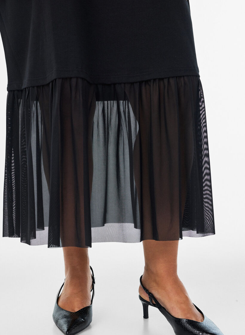 T-shirt-jurk met een transparante mesh zoom, Zwart, Model image number 2