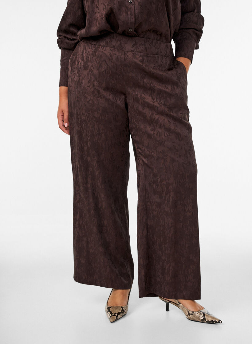 Losse broek met paisleypatroon en hoge taille, Bruin, Model image number 2