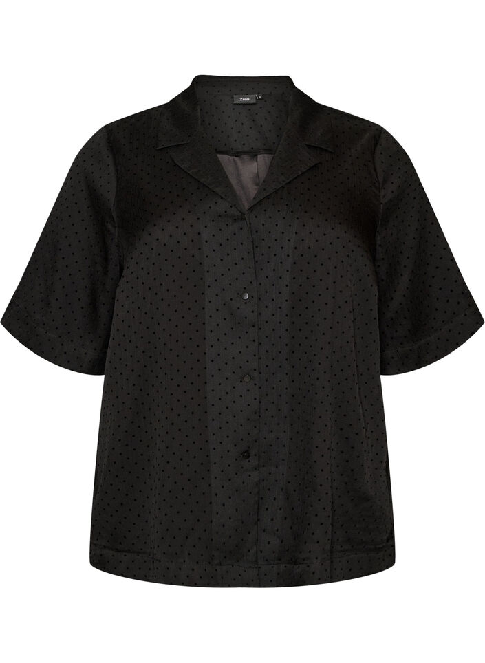 Polkadot blouse met revers, Zwart, Packshot image number 0