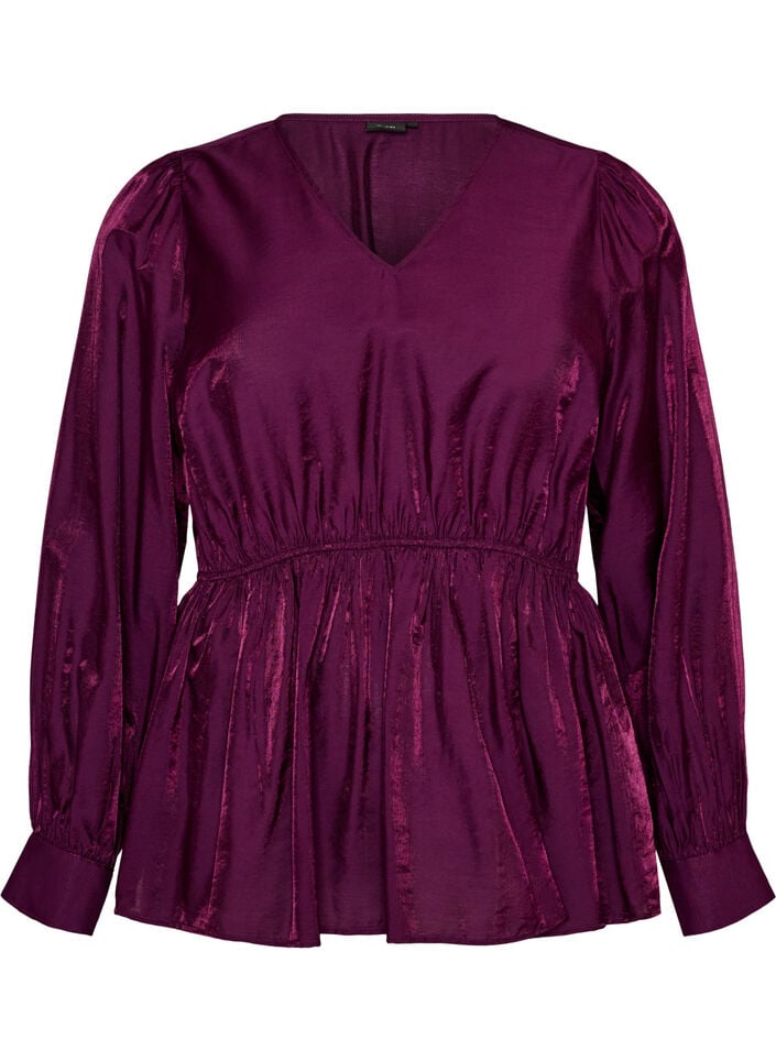 Glanzende viscose blouse met peplumeffect, Paars, Packshot image number 0