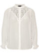Overhemdblouse met kanten inzet en stippenpatroon, Vanille, Packshot image number 0