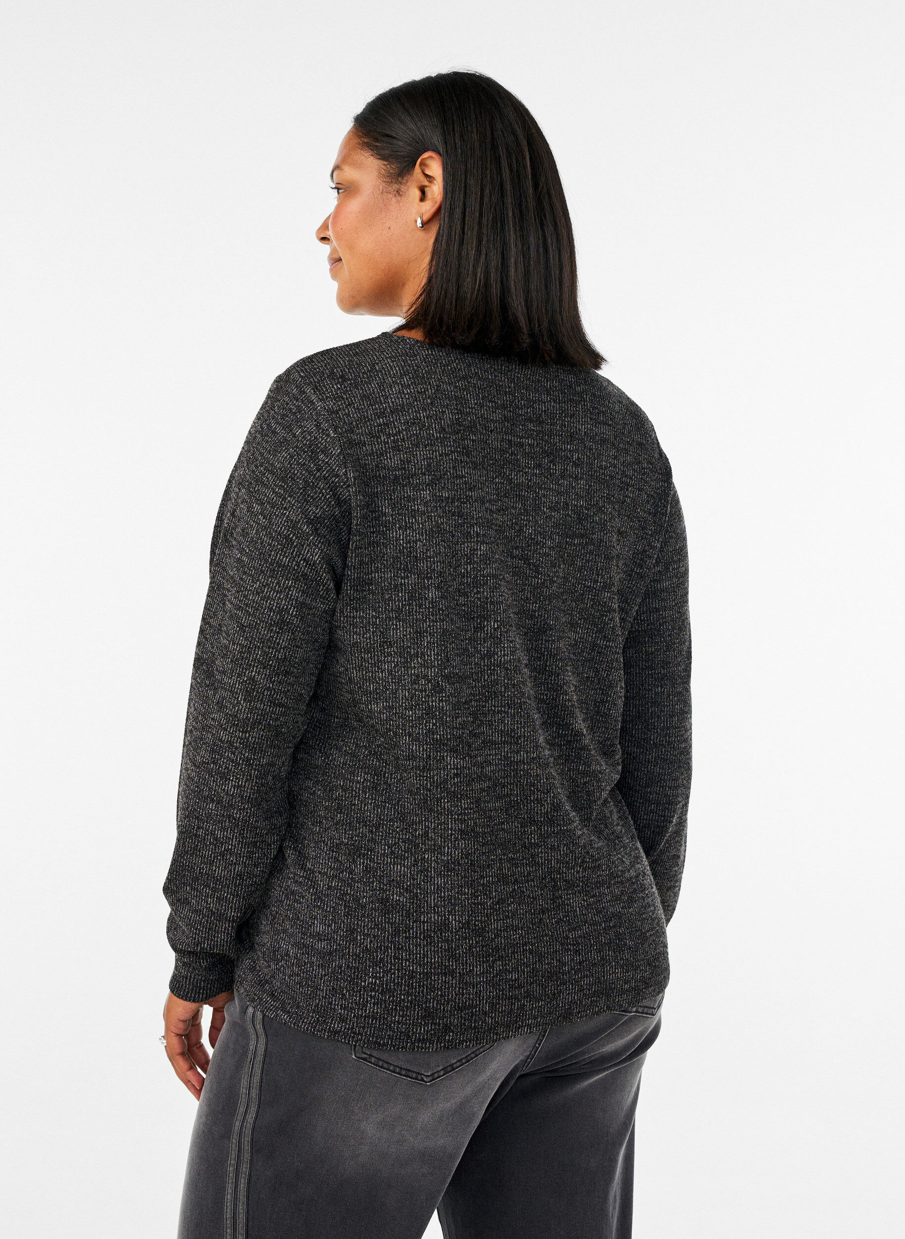 ZizziJersey blouse met V-hals en lange mouwen, Zwart, Model image number 2
