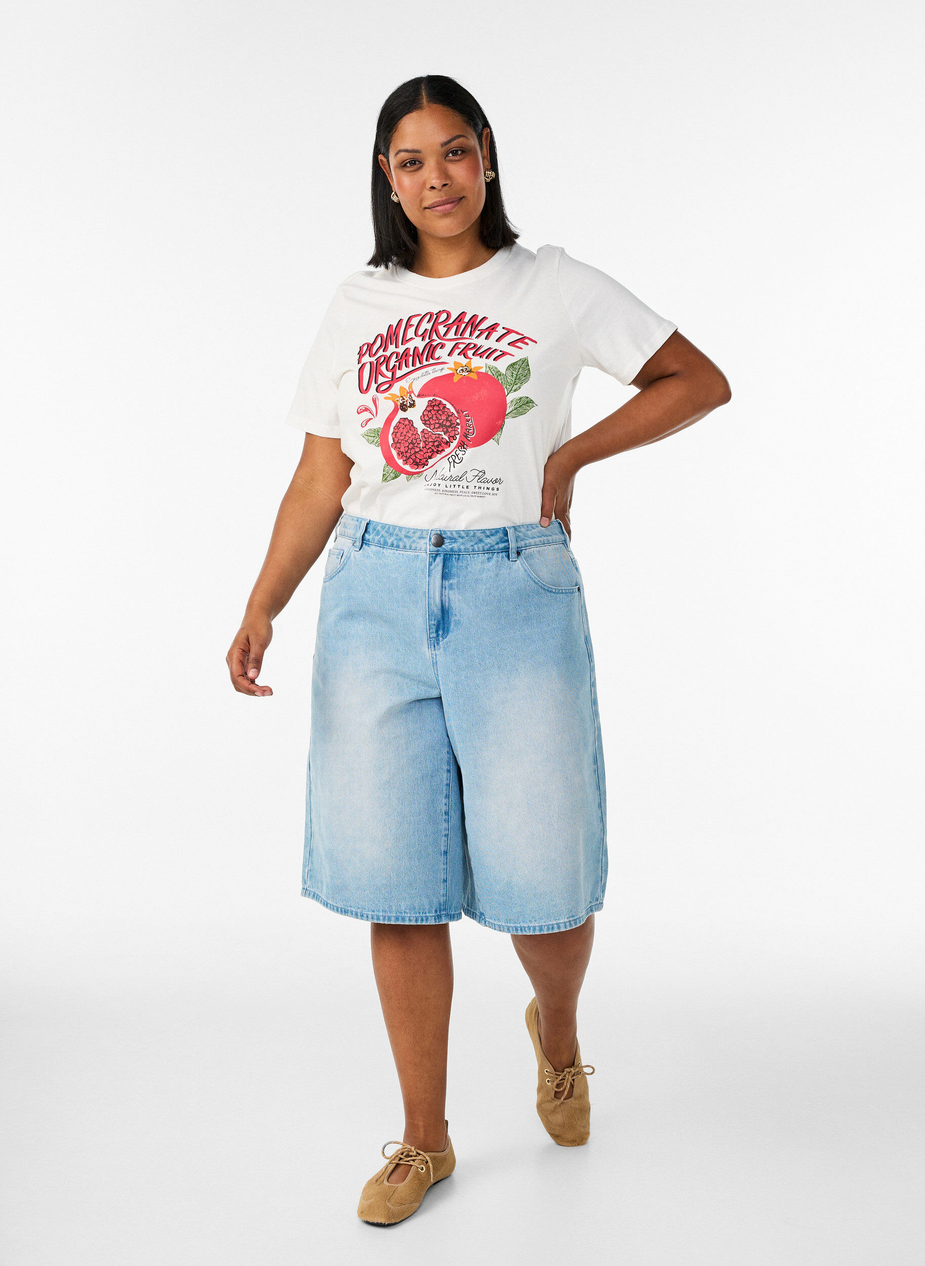 ZizziKatoenen T-shirt met print, Wit, Model image number 1