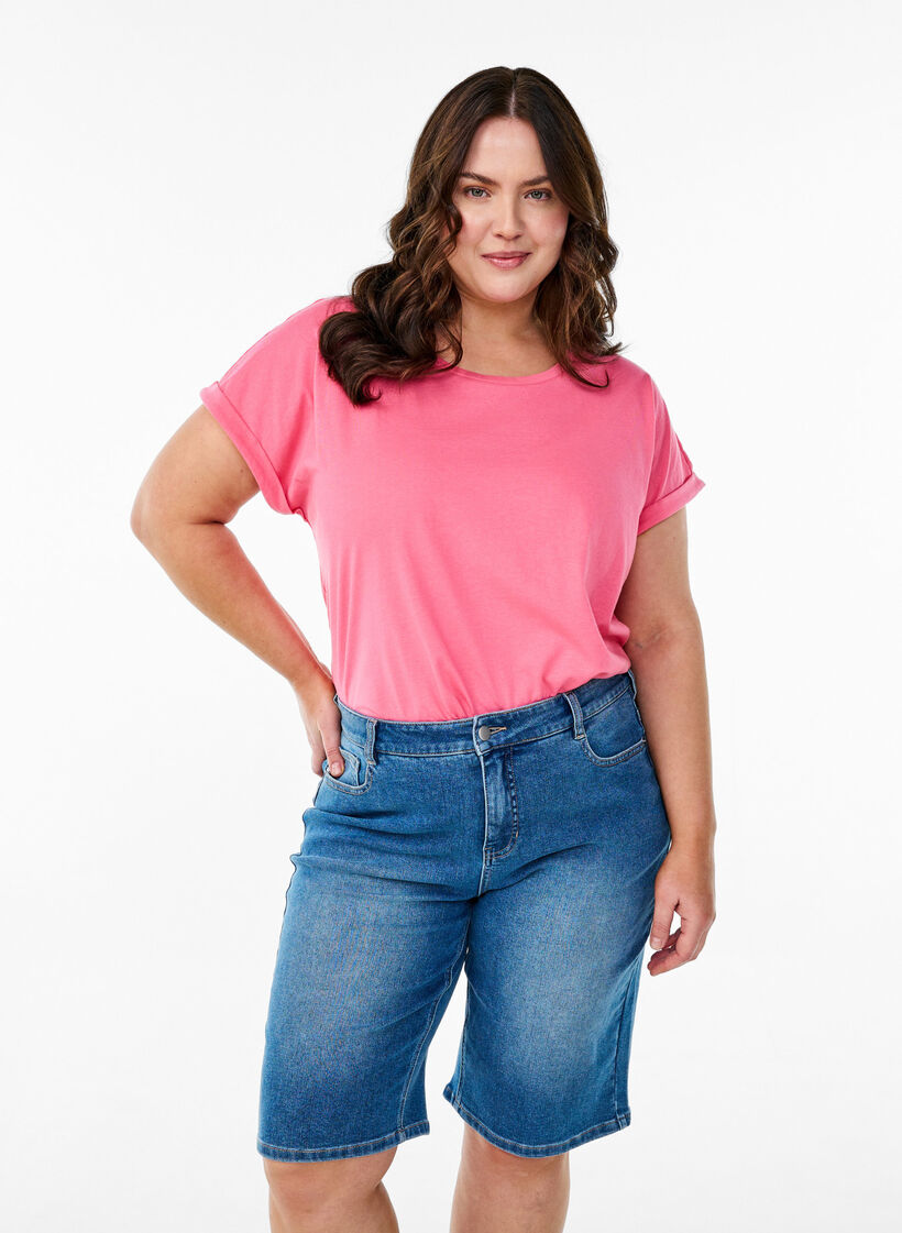 High waist denim Bermuda shorts, Blauw, Model image number 0