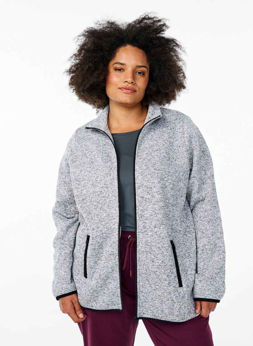 Vest van jersey met hoge kraag en ritssluiting, Light Grey Melange, Model