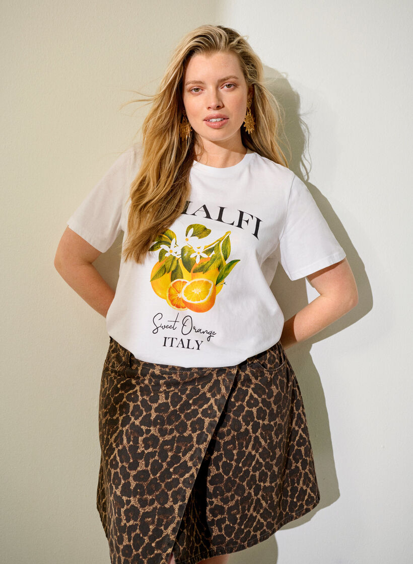 Mini-jupe &eacute;vas&eacute;e en jean imprim&eacute; l&eacute;opard, Marron, Image image number 0