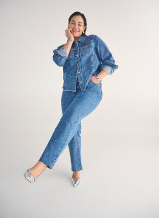 ZizziHoog getailleerde Gemma jeans met strass-steentjes, Blue Denim, Image image number 0