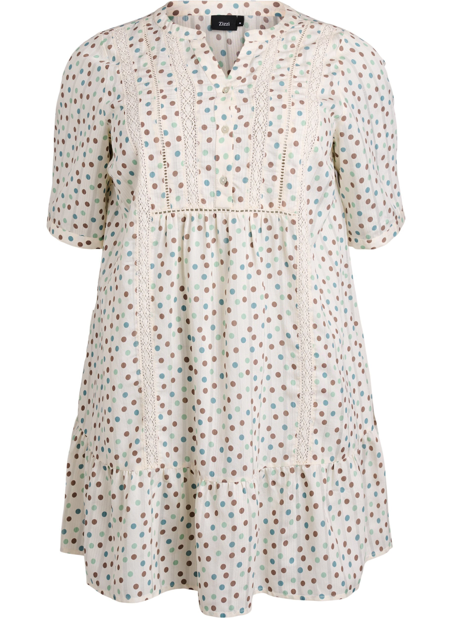 Korte viscose jurk met kanten afwerking en een A-lijn snit