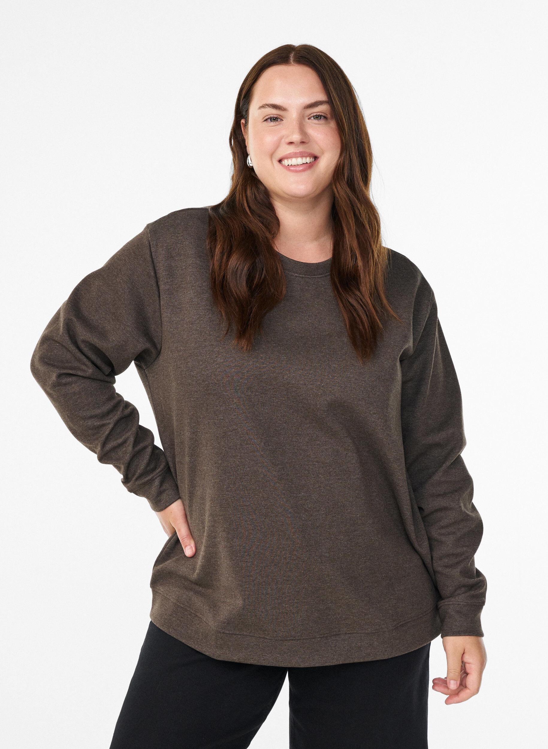 Sweatshirt met ronde hals, Bruin, Model