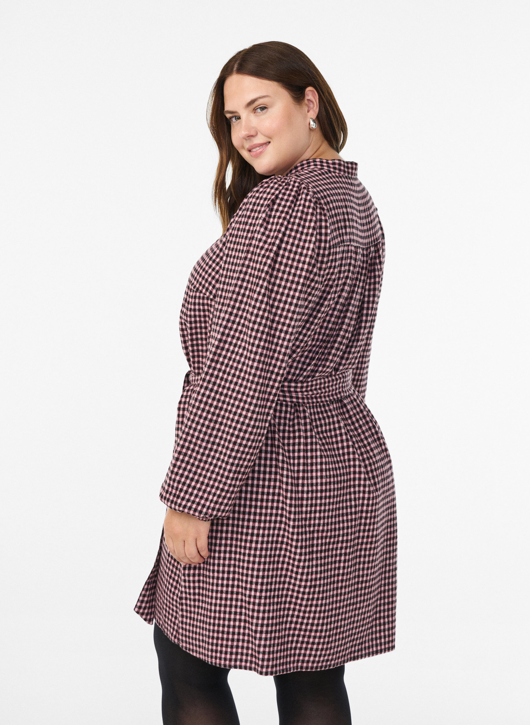 ZizziKorte jurk met ruitjes en een strikceintuur, Rood, Model image number 2