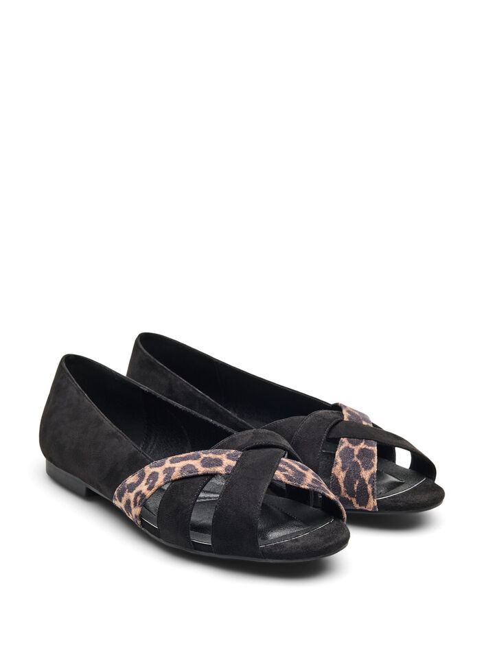 Wide fit - Puntige ballerina flats, Black Leopard, Packshot