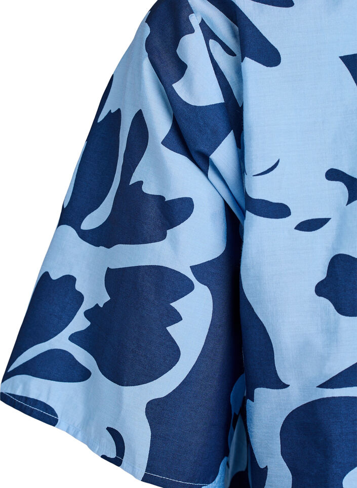 Shirt blouse met print en V-hals, Blauw, Packshot image number 3