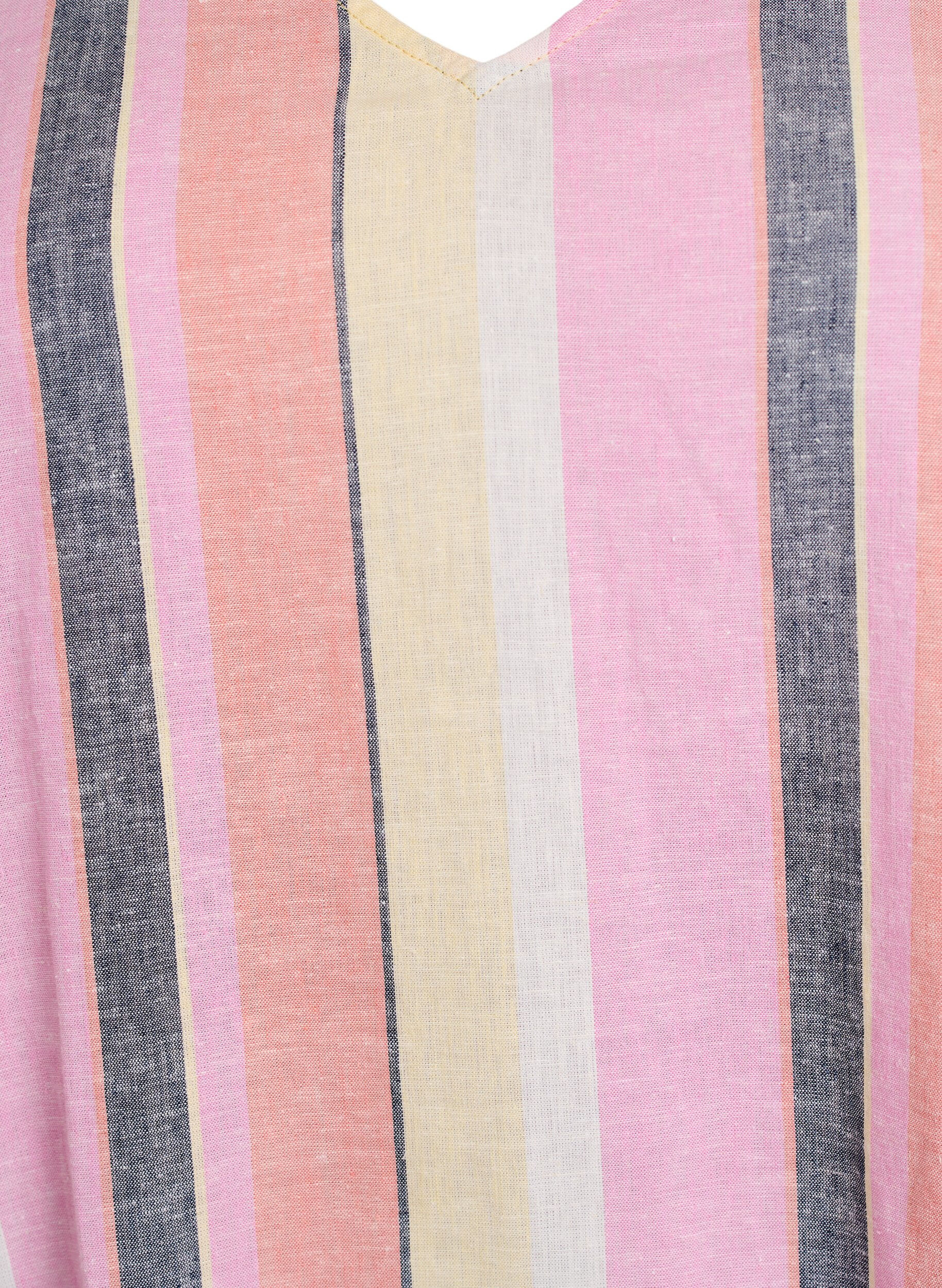 ZizziKorte jurk in linnen en viscose met 3/4 mouwen, Geel, Packshot image number 2