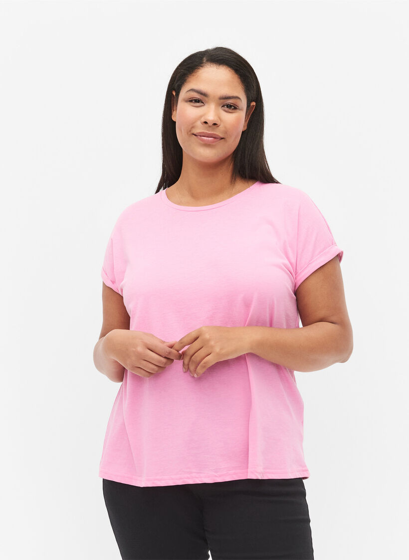 T-shirt met korte mouwen van katoenmix, Roze, Model image number 0