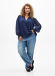 Blouse met doorschijnende mouwen en smockdetails, Blauw, Model image number 1