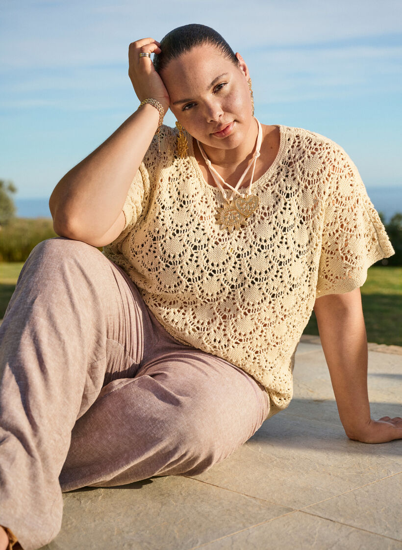 Gebreide blouse met korte vleermuismouwen, Sandshell Gebreide blouse met korte vleermuismouwen, Sandshell, Image