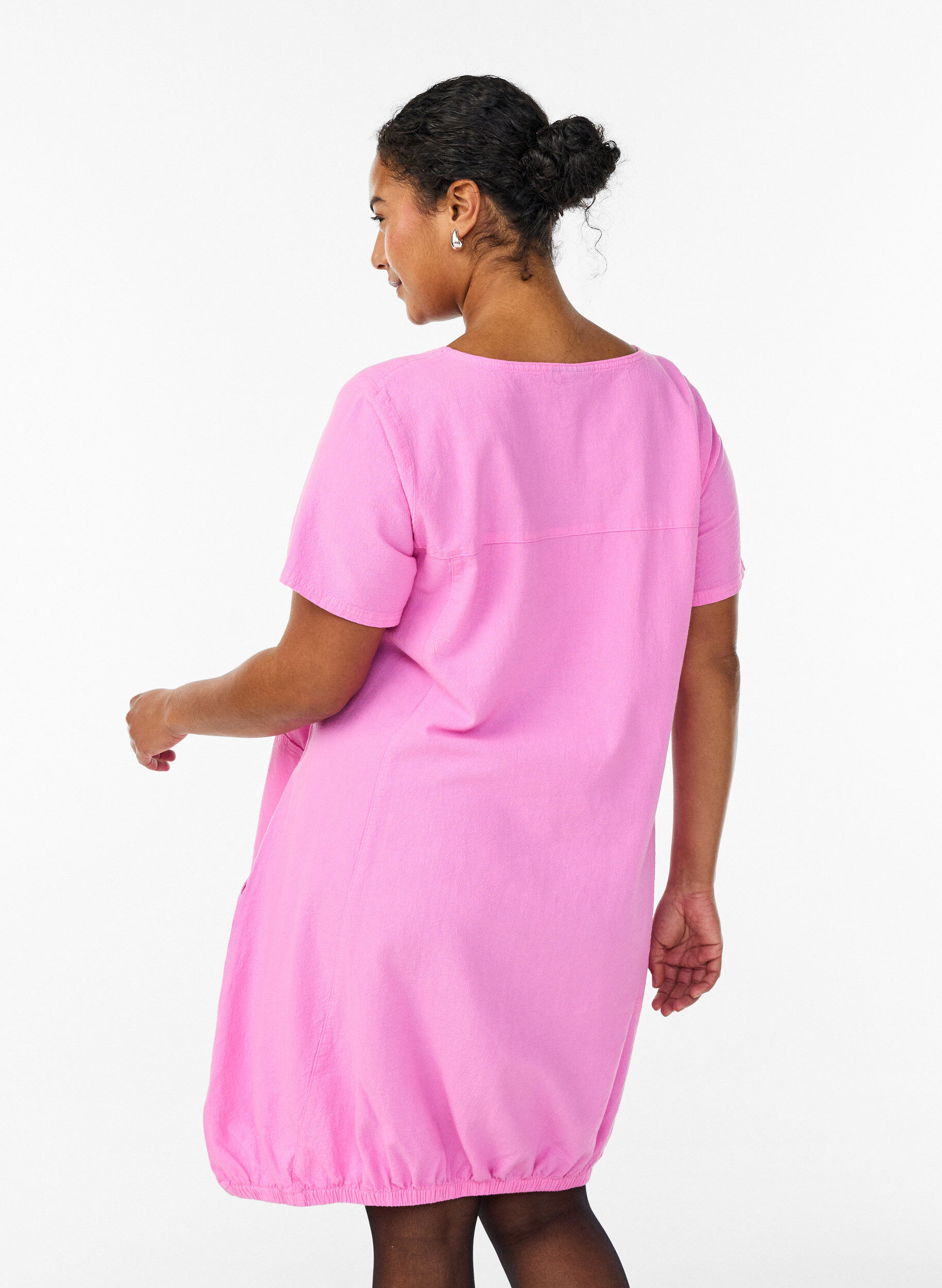 ZizziKatoenen jurk met korte mouwen, Roze, Model image number 2