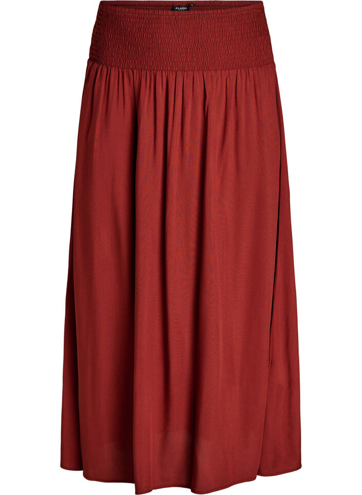 Maxi rok in viscose met smokwerk, Rood, Packshot image number 0