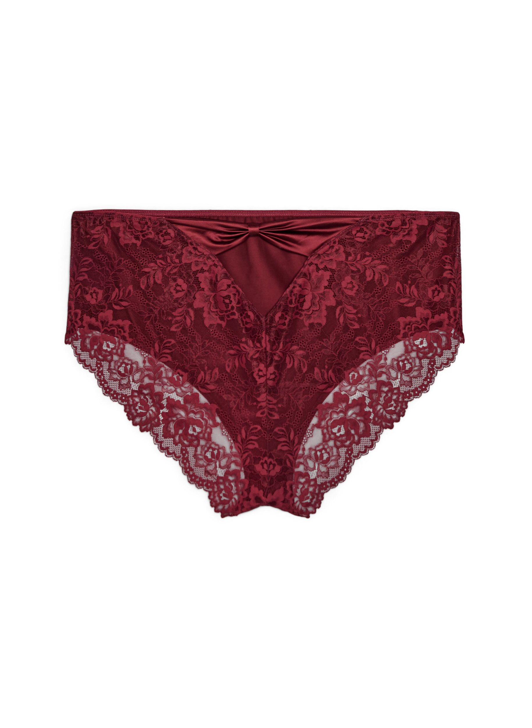 ZizziPanties met kant en een strikdetail aan de achterkant, Donker Bordeaux, Packshot image number 1