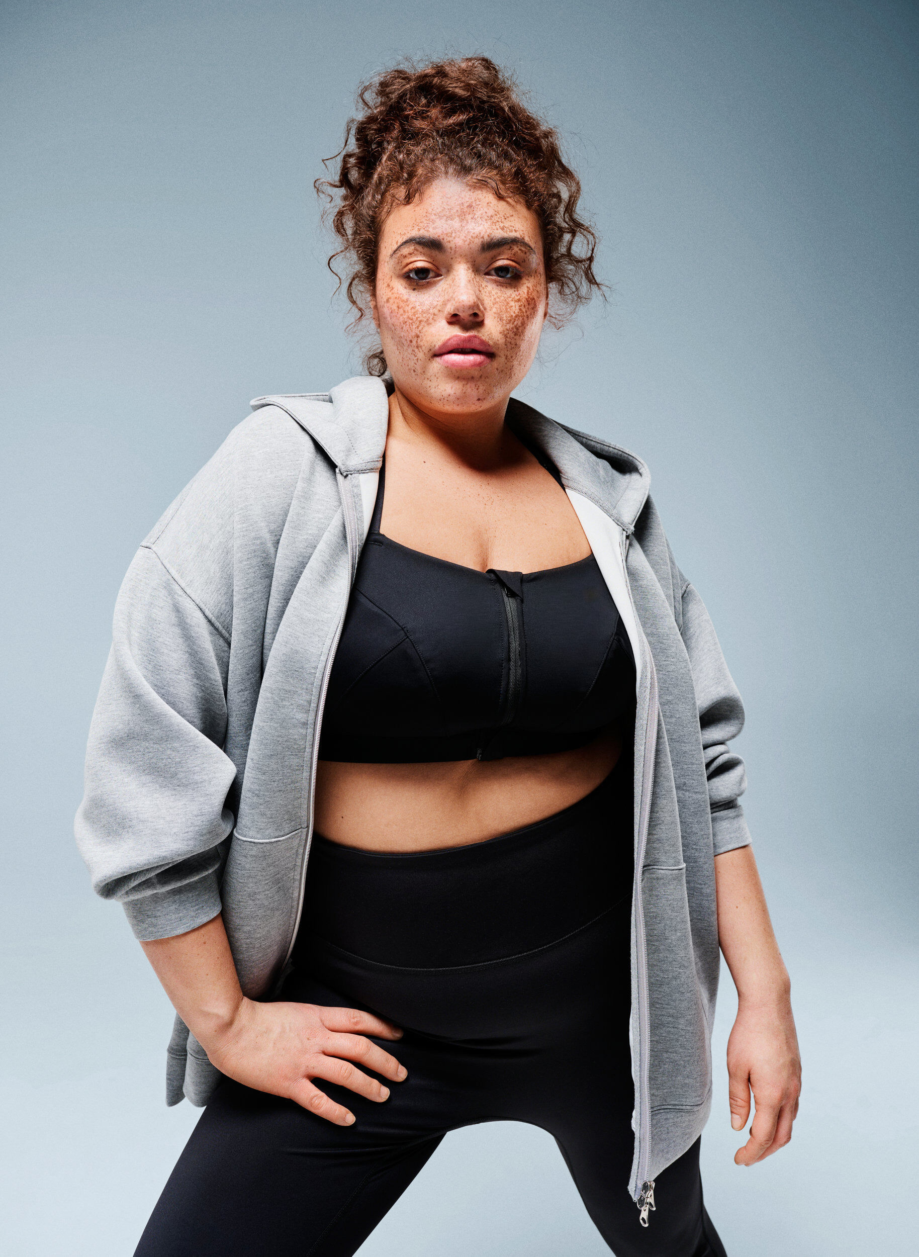 ZizziScuba-hoodie met rits en zakken, Grijs, Image image number 0