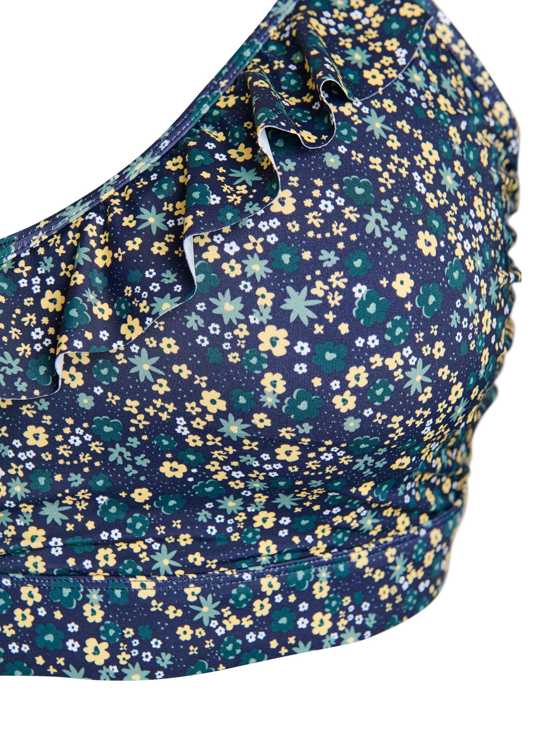 ZizziBloemen bikinitop met ruches, Blauw, Packshot image number 2