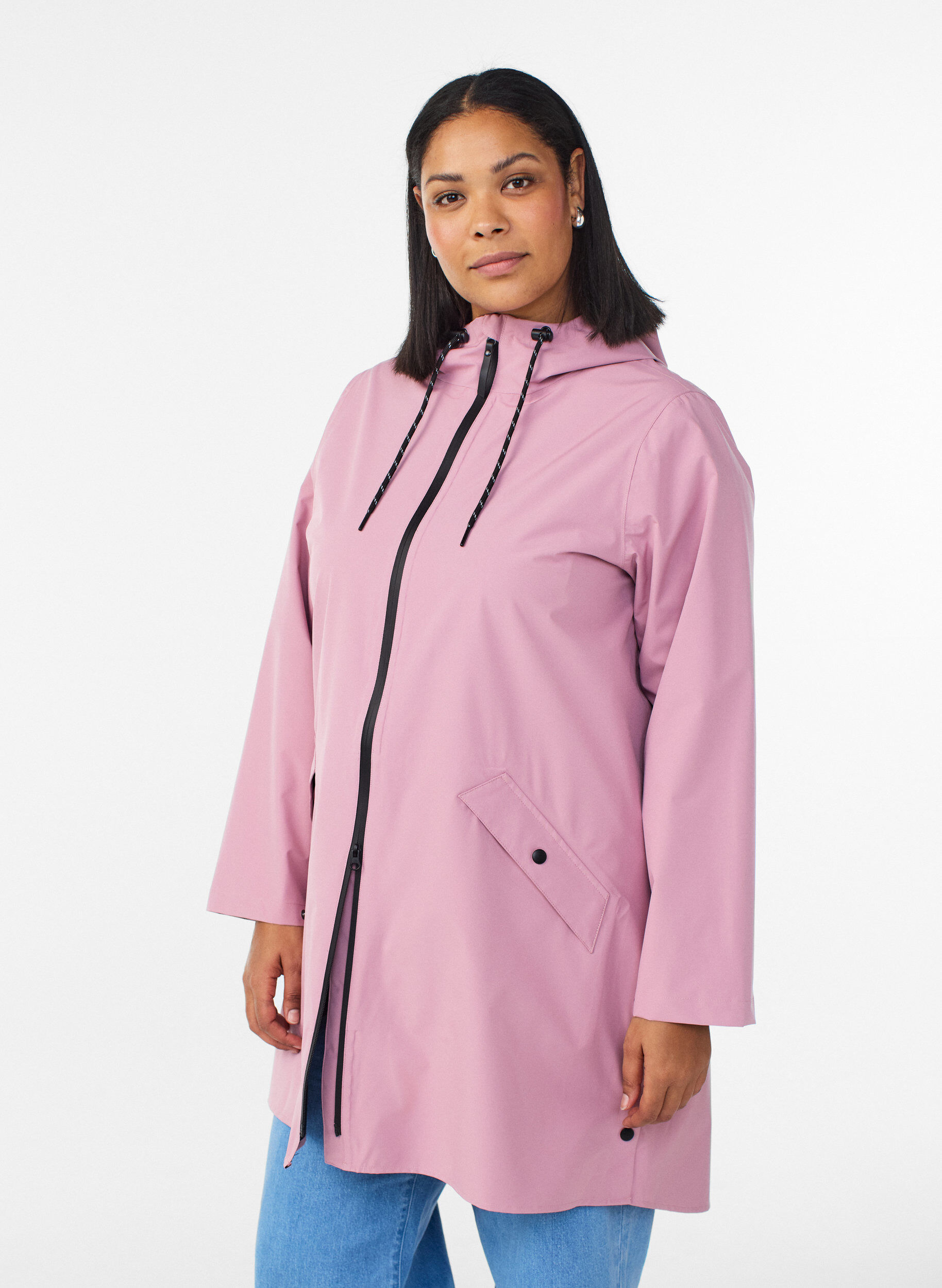 Regenjas met zakken en capuchon, Roze, Model