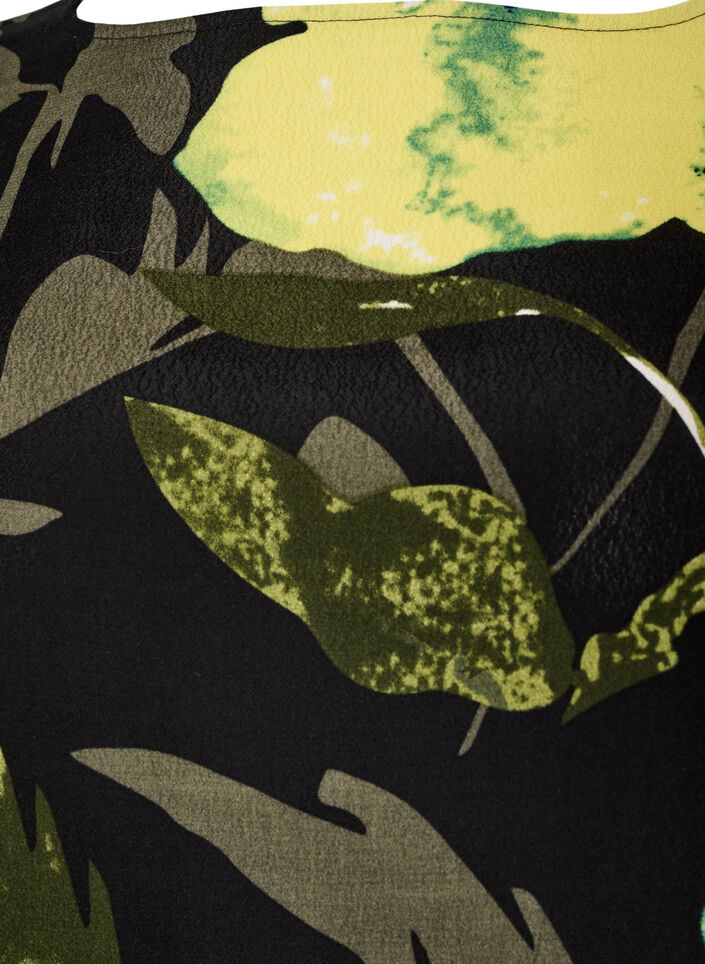 Blouse met bloemenprint, boothals en wijde mouwen, Zwart, Packshot image number 2